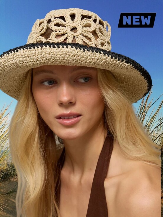 American Eagle Outfitters Accessories - NEW! American Eagle Raffia Flower Crochet Bucket Hat – Natural